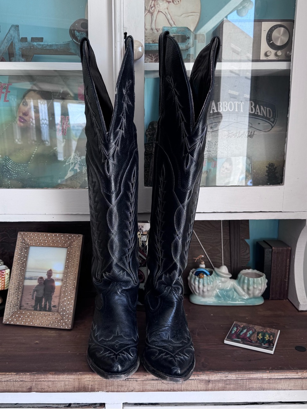 Black Over-the-Knee Wide Calf Embroidered Women's Boots